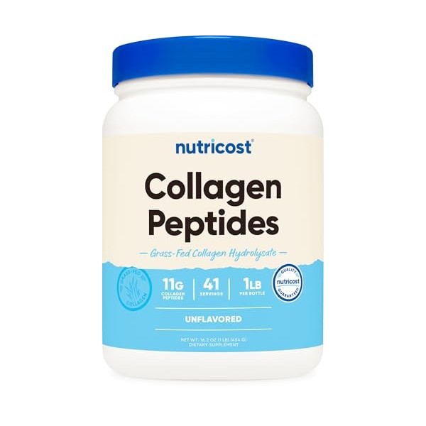 Poudre de collagène nourri à lherbe Nutricost 1 lb 454 g - Hydrolysat de collagène bovin sans parfum - Peptides de
