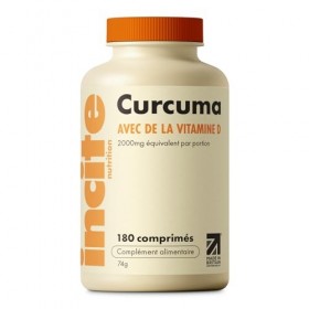 Incite Nutrition Curcuma Comprimés 2000 mg. Stock de 3 Mois de Curcumine Riche en Vitamine D. Antioxydant, Anti Inflammatoire