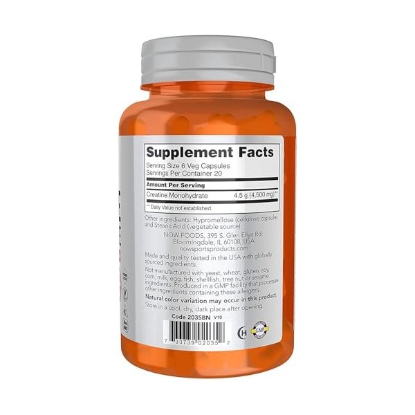 NOW Foods Creatine Monohydrate, 750mg - 120 vcaps Multi-minéraux