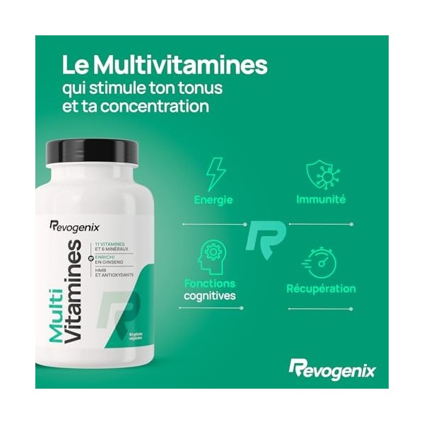 Multivitamines et Minéraux | 21 Nutriments dont Vitamines B12, C, D3, E, Zinc, Chrome | Enrichi en Ginseng, HMB et L-Tyrosine