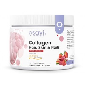 Osavi Collagen Hair, Skin & Nails – 150 g en poudre | Saveur rhubarbe & fraise | Peptides VERISOL® pour la densité des cheveu