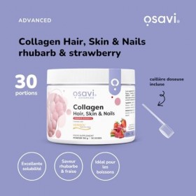Osavi Collagen Hair, Skin & Nails – 150 g en poudre | Saveur rhubarbe & fraise | Peptides VERISOL® pour la densité des cheveu