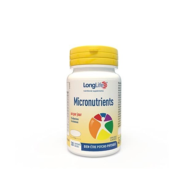 LongLife® Micronutrients 30 cpr | Multivitamines et minéraux | Bien-être psychophysique femme et homme | Fonction immunitaire
