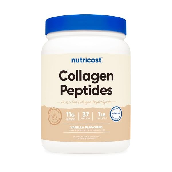 Poudre de collagène nourri à lherbe Nutricost, saveur vanille, 1 livre