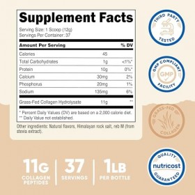 Poudre de collagène nourri à lherbe Nutricost, saveur vanille, 1 livre