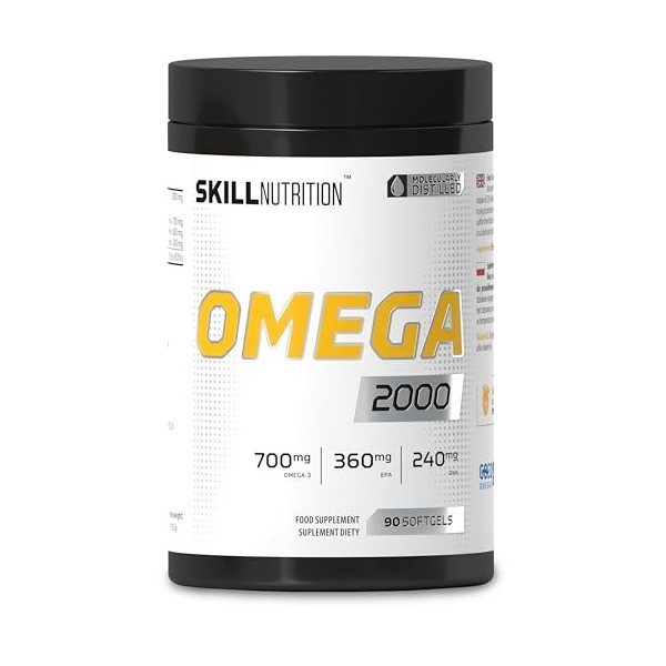 SKILL Nutrition Omega 2000-90 gélules | 2000 mg dhuile de poisson oméga-3 | 800 mg dEPA + 400 mg de DHA par portion | Ultra