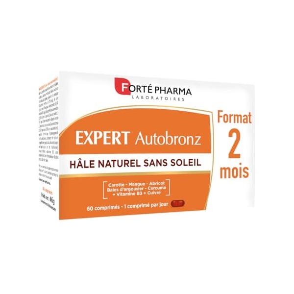 Forté Pharma - Expert Autobronz - Complement alimentaire bronzage, Hâle naturel & Autobronzant sans soleil - Cuivre, Carotte,