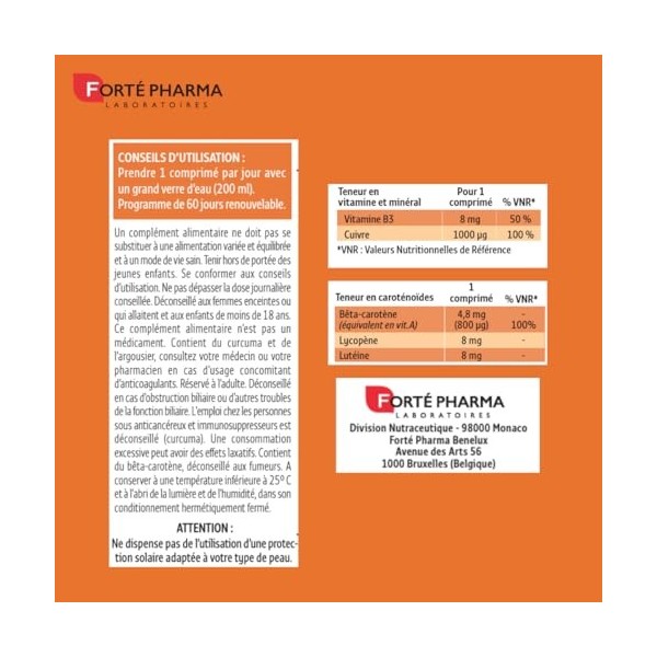 Forté Pharma - Expert Autobronz - Complement alimentaire bronzage, Hâle naturel & Autobronzant sans soleil - Cuivre, Carotte,