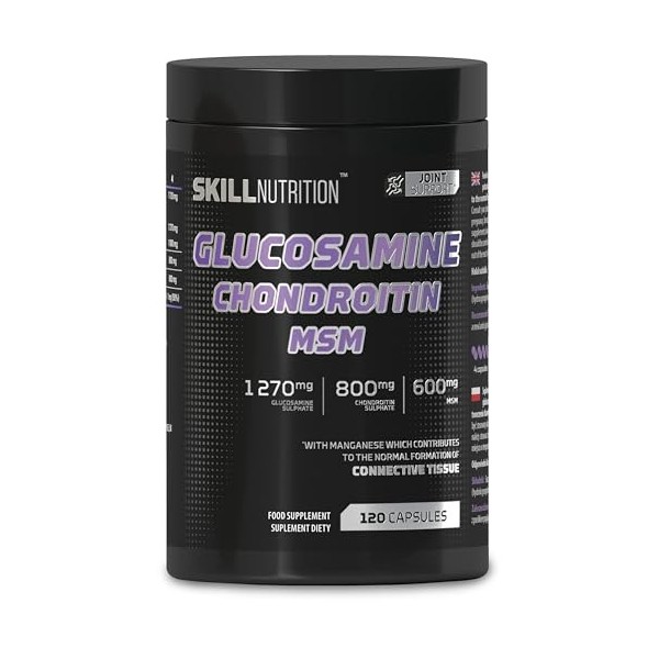 SKILL Nutrition Glucosamine Chondroïtine MSM | 120 gélules | Formule pour le soutien articulaire avec MSM, glucosamine et cho