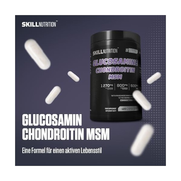 SKILL Nutrition Glucosamine Chondroïtine MSM | 180 gélules | Formule pour le soutien articulaire avec MSM, glucosamine et cho