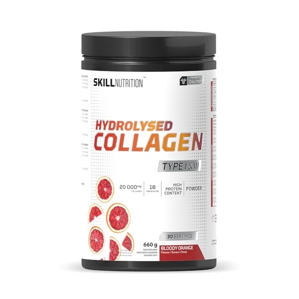 SKILL Nutrition Collagène hydrolysé de type I et III | Saveur orange sanguine | Peptides de collagène hautement biodisponible