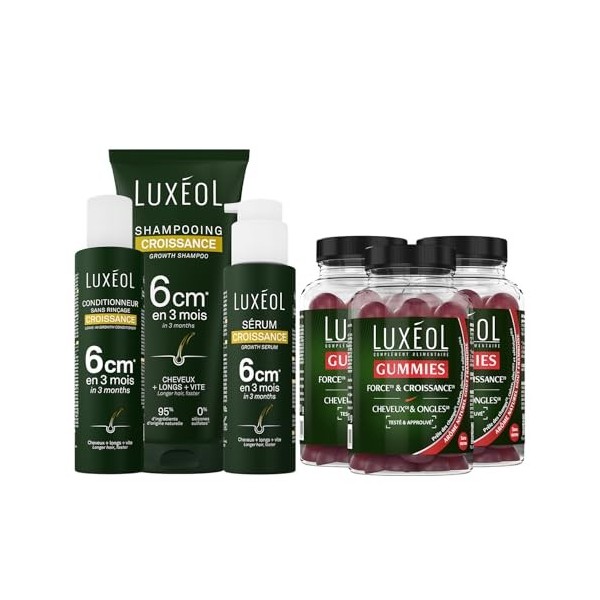 LUXEOL- Routine Gummies Croissance In & Out - Force & Croissance des Cheveux - Gummies Force & Croissance + Shampooing, Après...