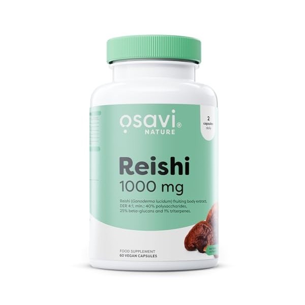 Osavi Reishi 1000 mg – 60 Gélules Véganes | Extrait de Ganoderma lucidum standardisé | 40% polysaccharides, 25% bêta-glucanes