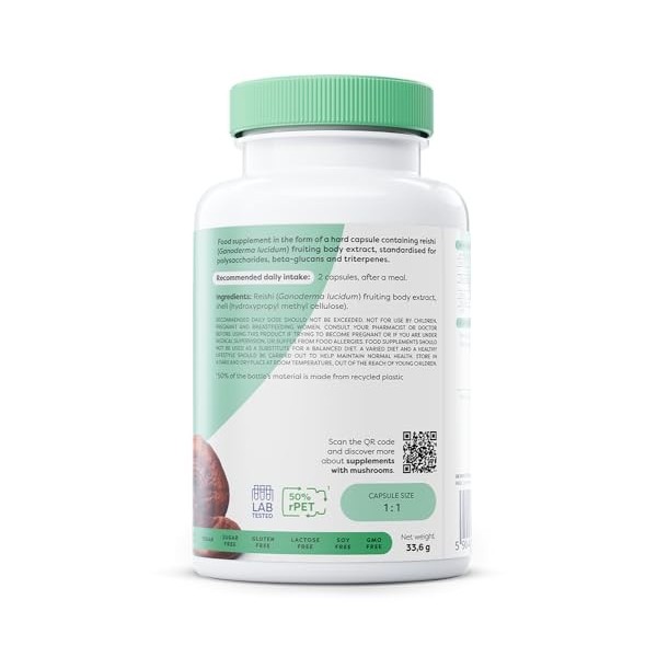 Osavi Reishi 1000 mg – 60 Gélules Véganes | Extrait de Ganoderma lucidum standardisé | 40% polysaccharides, 25% bêta-glucanes