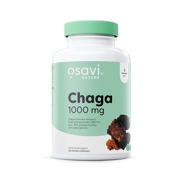 Osavi Chaga 1000 mg – 120 Gélules Véganes | Extrait de chaga standardisé Inonotus obliquus | 40% polysaccharides & 30% bêta