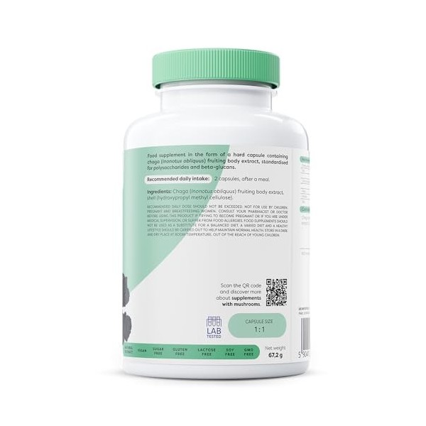 Osavi Chaga 1000 mg – 120 Gélules Véganes | Extrait de chaga standardisé Inonotus obliquus | 40% polysaccharides & 30% bêta