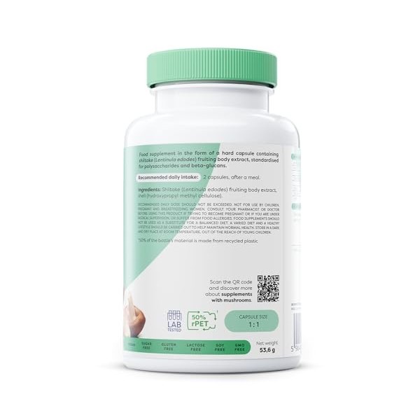 Osavi Shiitake 800 mg – 120 Gélules Véganes | Extrait de Lentinula edodes standardisé | 40% polysaccharides & bêta-glucanes |