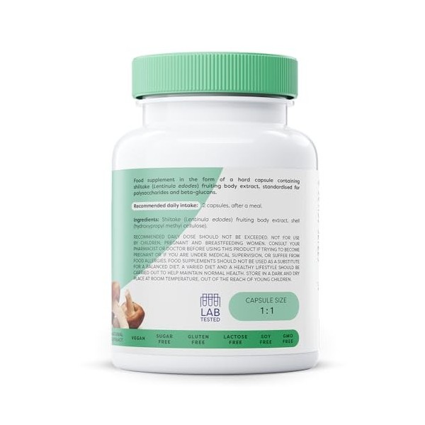Osavi Shiitake 800 mg – 60 Gélules Véganes | Extrait de Lentinula edodes standardisé | 40% polysaccharides & bêta-glucanes | 