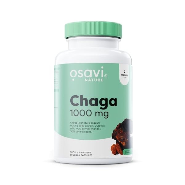 Osavi Chaga 1000 mg – 60 Gélules Véganes | Extrait de chaga standardisé Inonotus obliquus | 40% polysaccharides & 30% bêta-