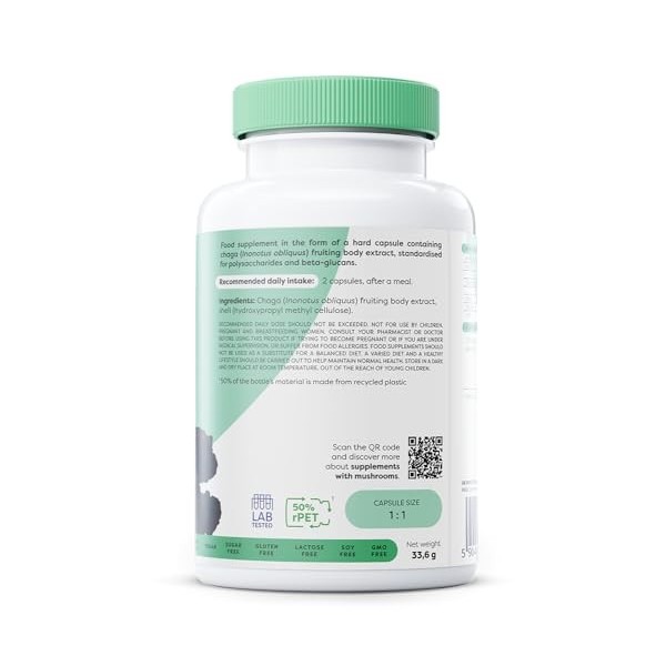 Osavi Chaga 1000 mg – 60 Gélules Véganes | Extrait de chaga standardisé Inonotus obliquus | 40% polysaccharides & 30% bêta-
