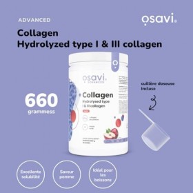 Osavi Collagène Hydrolysé Type I & III – 660 g Poudre | Saveur pomme | 20 g de peptides par portion | 18 acides aminés dont g