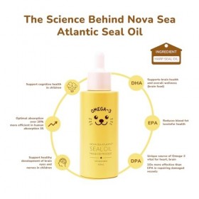 Nova Sea Atlantic Huile de Phoque – Oméga 3-6-9 Liquide DPA, EPA & DHA pour Peau, Cœur & Articulations 60 ML 