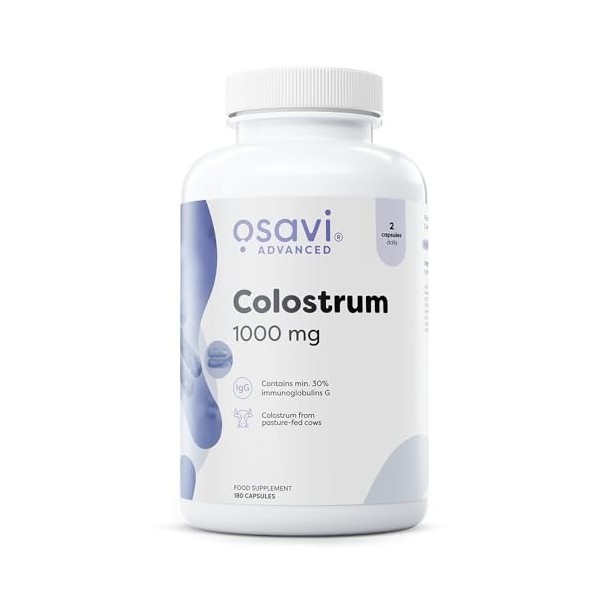 Osavi Colostrum 1000 mg – 180 gélules | Colostrum bovin hautement concentré contenant 30% dimmunoglobulines G | Provenant de