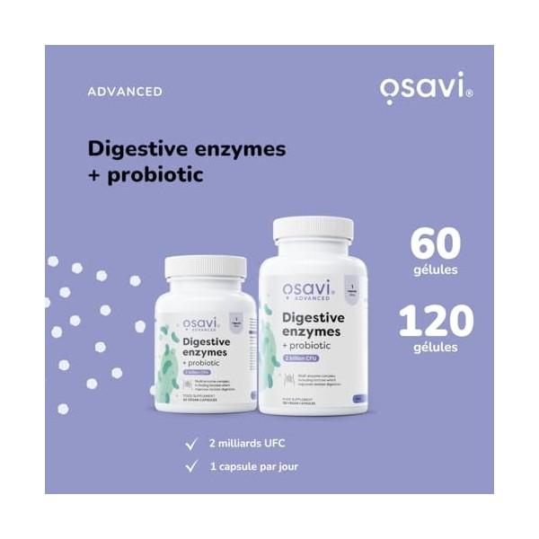 Osavi Enzymes Digestives + Probiotique – 120 Gélules Végétales | DigeZyme® + LactoSpore® | 7 enzymes digestives avec papaïne 