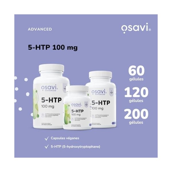 Osavi 5-HTP 100 mg – 120 Gélules Végétales | Extrait de graines de Griffonia simplicifolia | Standardisé à 30% 5-Hydroxytrypt