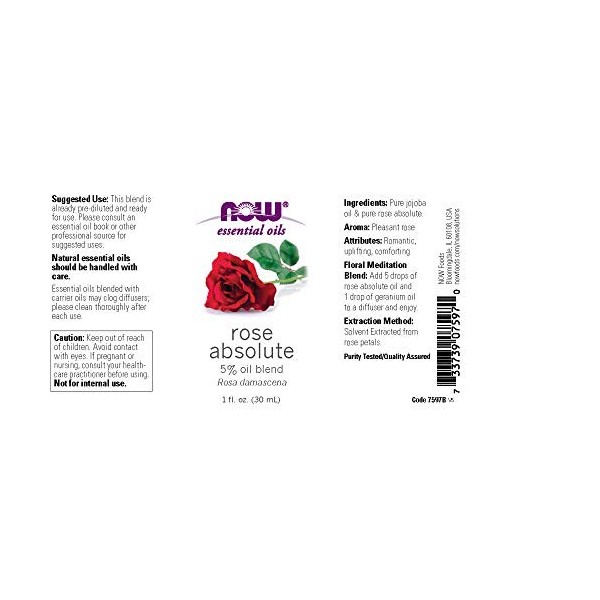 NOW Foods Essential Oil, Rose Absolute Oil - 30 ml.
