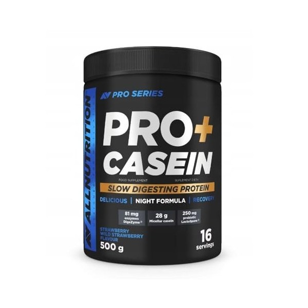 Allnutrition Pro+ Casein, Strawberry-Wild Strawberry - 500g Multi-minéraux
