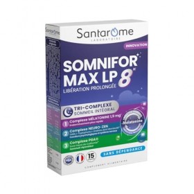 Santarome Bio – Somnifor Max LP 8h – Complément Sommeil Libération Prolongée – Mélatonine 1,9 mg – Endormissement et Sommeil 