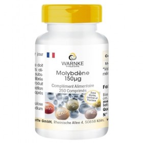Molybdène 150μg - 250 comprimés - 150μg de molybdène par comprimé - Molybdate de sodium - HAUTEMENT DOSÉ - Qualité pharmaceut