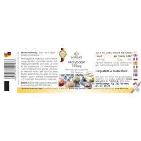 Molybdène 150μg - 250 comprimés - 150μg de molybdène par comprimé - Molybdate de sodium - HAUTEMENT DOSÉ - Qualité pharmaceut