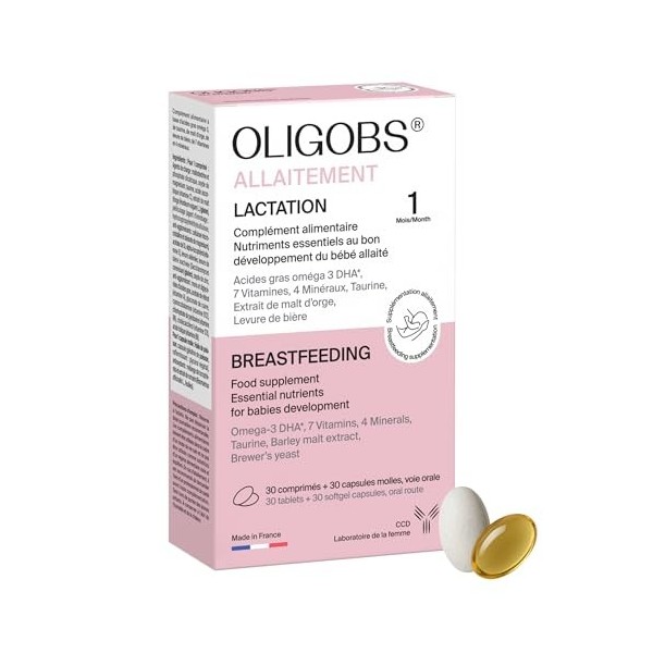 Oligobs Allaitement | Nutriments essentiels au bon développement du bébé | Femmes Allaitantes | 30 Comprimés + 30 Capsules DH