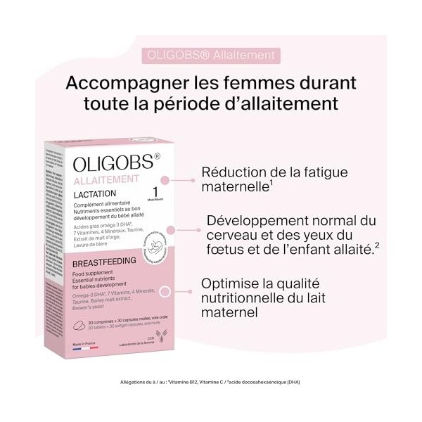 Oligobs Allaitement | Nutriments essentiels au bon développement du bébé | Femmes Allaitantes | 30 Comprimés + 30 Capsules DH