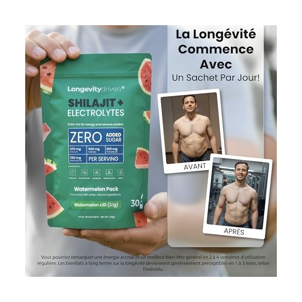 Shilajit Pure Poudre Délectrolytes1620 mg pour Hommes et Femmes - Boisson Vitalité et Longévité avec Shilajit Himalaya, Magn ...