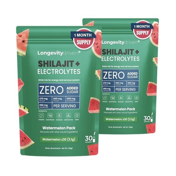 Shilajit Pure Poudre Délectrolytes1620 mg pour Hommes et Femmes - Boisson Vitalité et Longévité avec Shilajit Himalaya, Magn ...