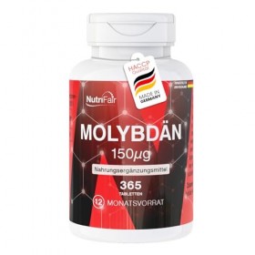 Molybdène 150µg - 365 comprimés contenant chacun 150µg - Molybdate de sodium - Hautement dosé - 100% végétalien - Fabrication