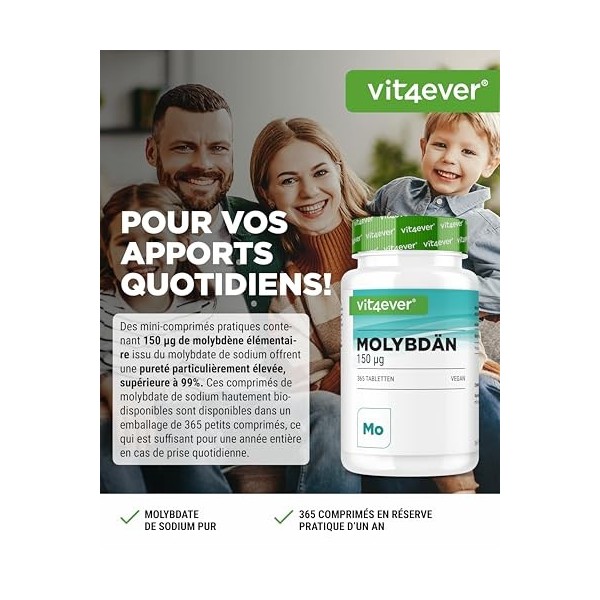 Molybdène - 150 µg - 365 comprimés par 12 mois - Molybdate de sodium pur - Oligo-élément essentiel - Hautement dosé - Vegan