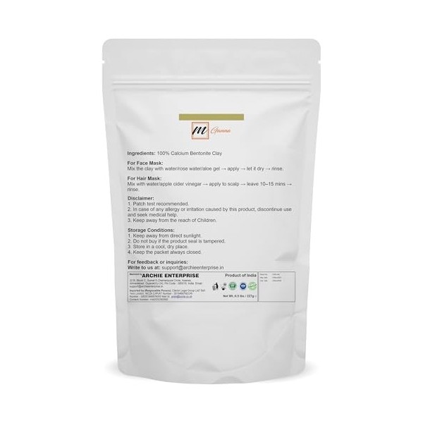 mGanna Argile bentonite de calcium 100 % naturelle - 227 g qualité alimentaire pour détoxification, masques faciaux, crèmes