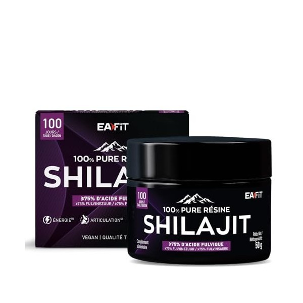 EAFIT SHILAJIT Résine Pure 500mg - 100 jours | Shilajit Pure Himalaya - 75% Acide Fulvique - Vitalité, Énergie, Concentration