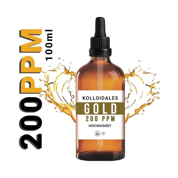 Or colloïdal 200 ppm 100 ml - Dispersion Premium en verre brun pharmaceutique avec pipette de précision - Technologie de pa