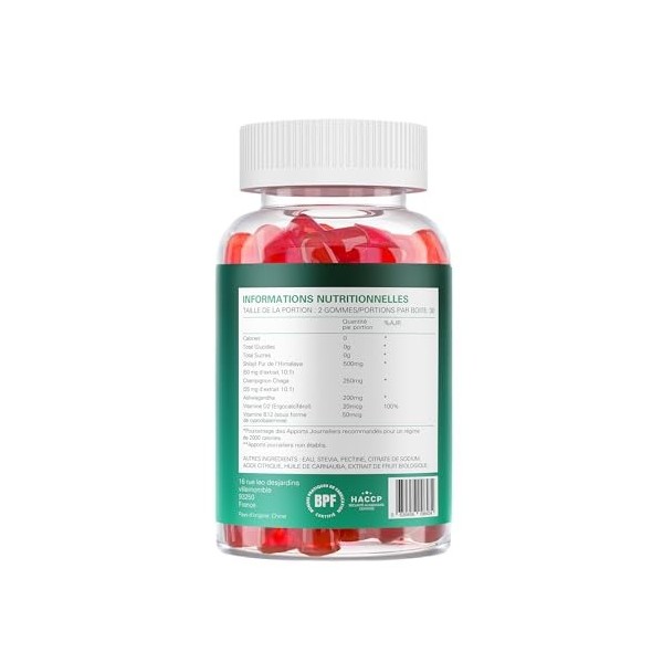 Shilajit Gommes 500mg - Haute concentration - Sans sucre - Saveur fraise - Ashwagandha et Chaga Mushroom - Végétalien et Sans