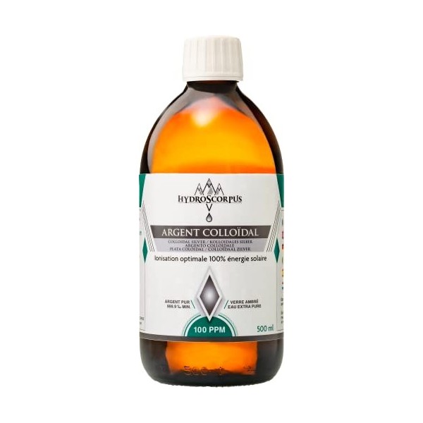Argent Colloïdal 100PPM 500ml BOUTEILLE VERRE ●Fabriqué en FRANCE●Oligo élément Bio Disponible 100% Naturel ●Ionisation 100% 