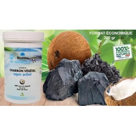 Charbon Végétal Super Activé – Poudre 100% issu de Coques de Noix de Coco – Pot XXL 200 g – Format Économique - Made in Franc...