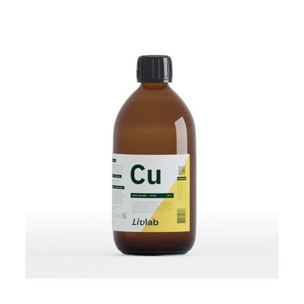 Cuivre Oligo-Élément - Livlab - 500 ml - Flacon Verre – Solution Ionique Stabilisée – Eau Déminéralisée – Sans Additifs