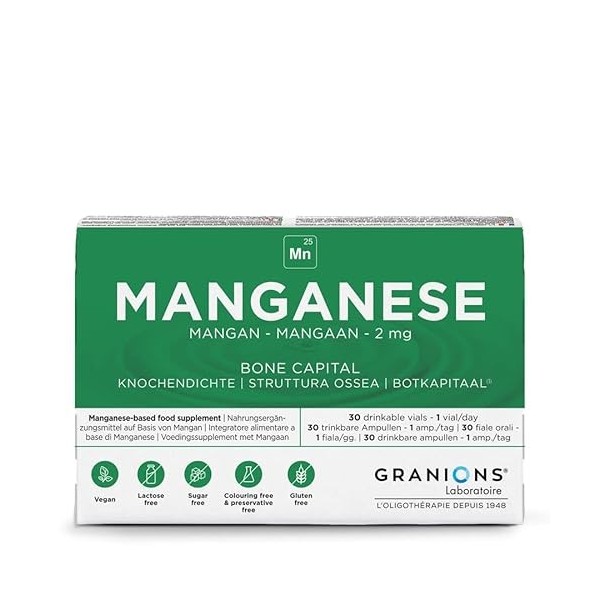 GRANIONS MANGANÈSE 2 mg - 30 ampoules : 30 jours - Énergie - Antioxydant - Capital osseux - 2 mg de Manganèse - Made in Franc...