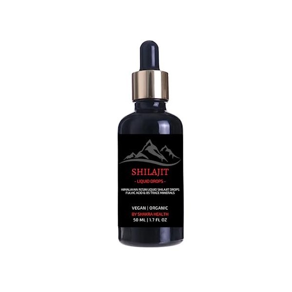 Shilajit Liquid Drops 50 ml / 1,7 fl oz Shilajit pur de lHimalaya avec compte-gouttes. Authentique, végétalien et biologique
