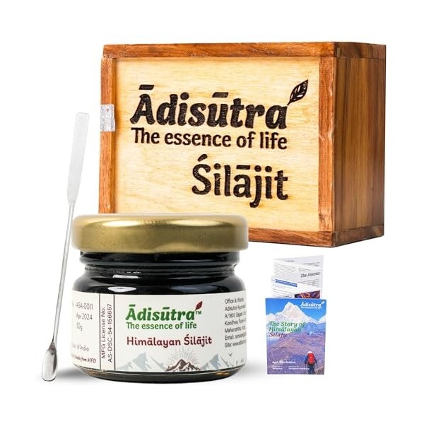 Adisutra – Résine Shilajit | Qualité testée avec de lacide fulvique et des oligo-minéraux | Shilajit pur pour homme et femme